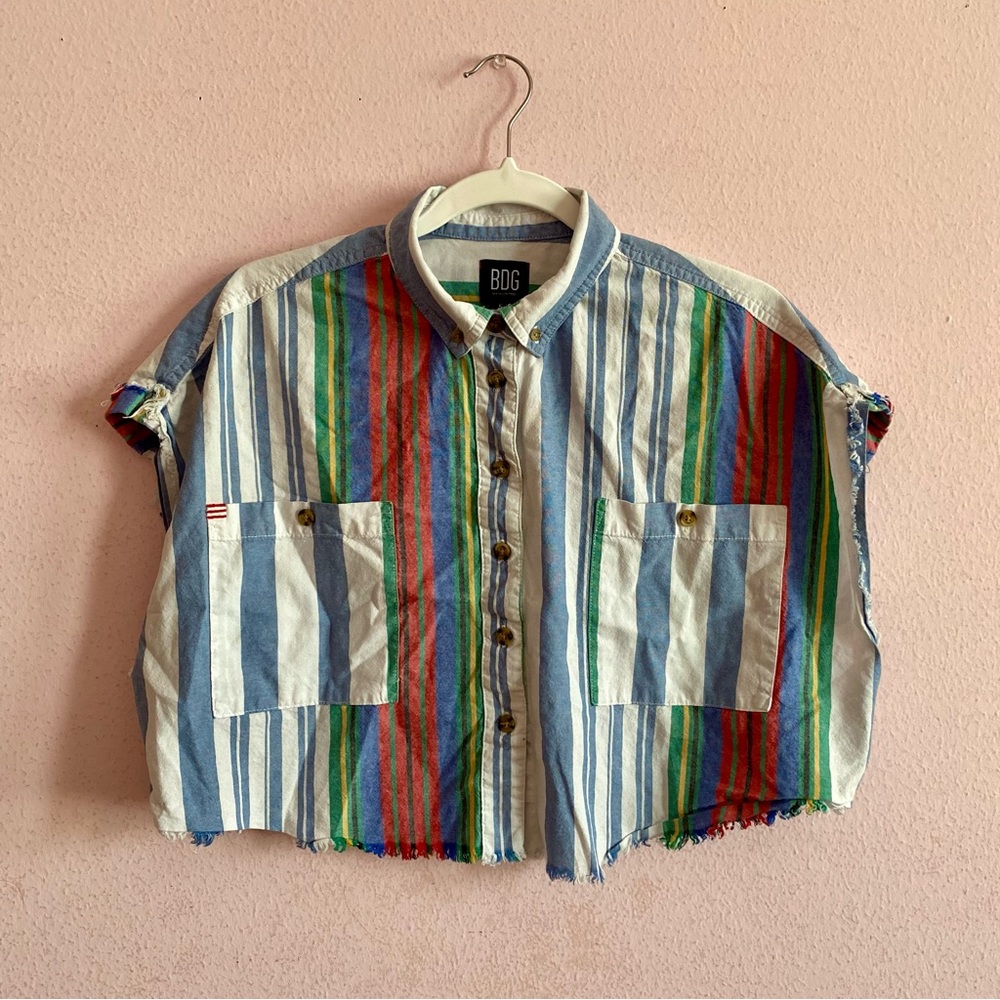 BDG Urban Outfitters 100% Cotton Stripe Casual Skater Cropped Button Down Top